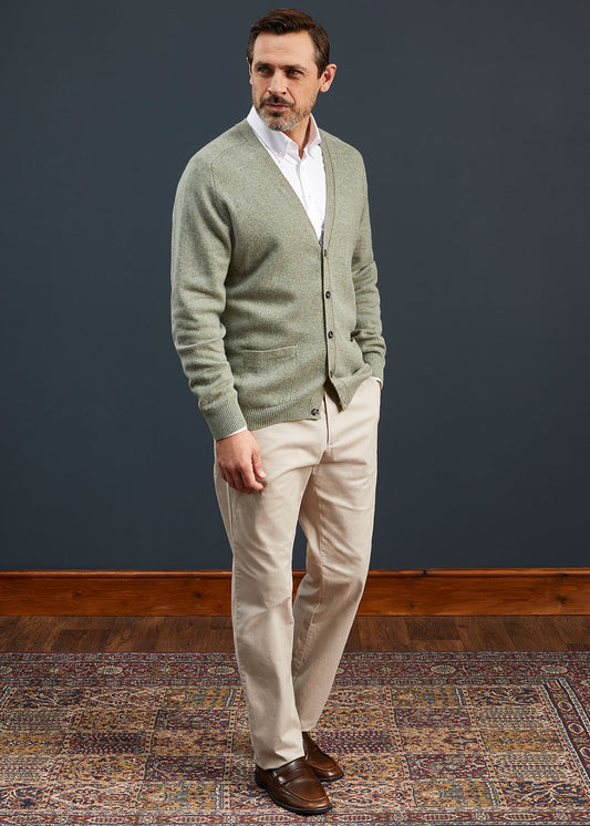 Men's Lambswool Cardigan in Orchard