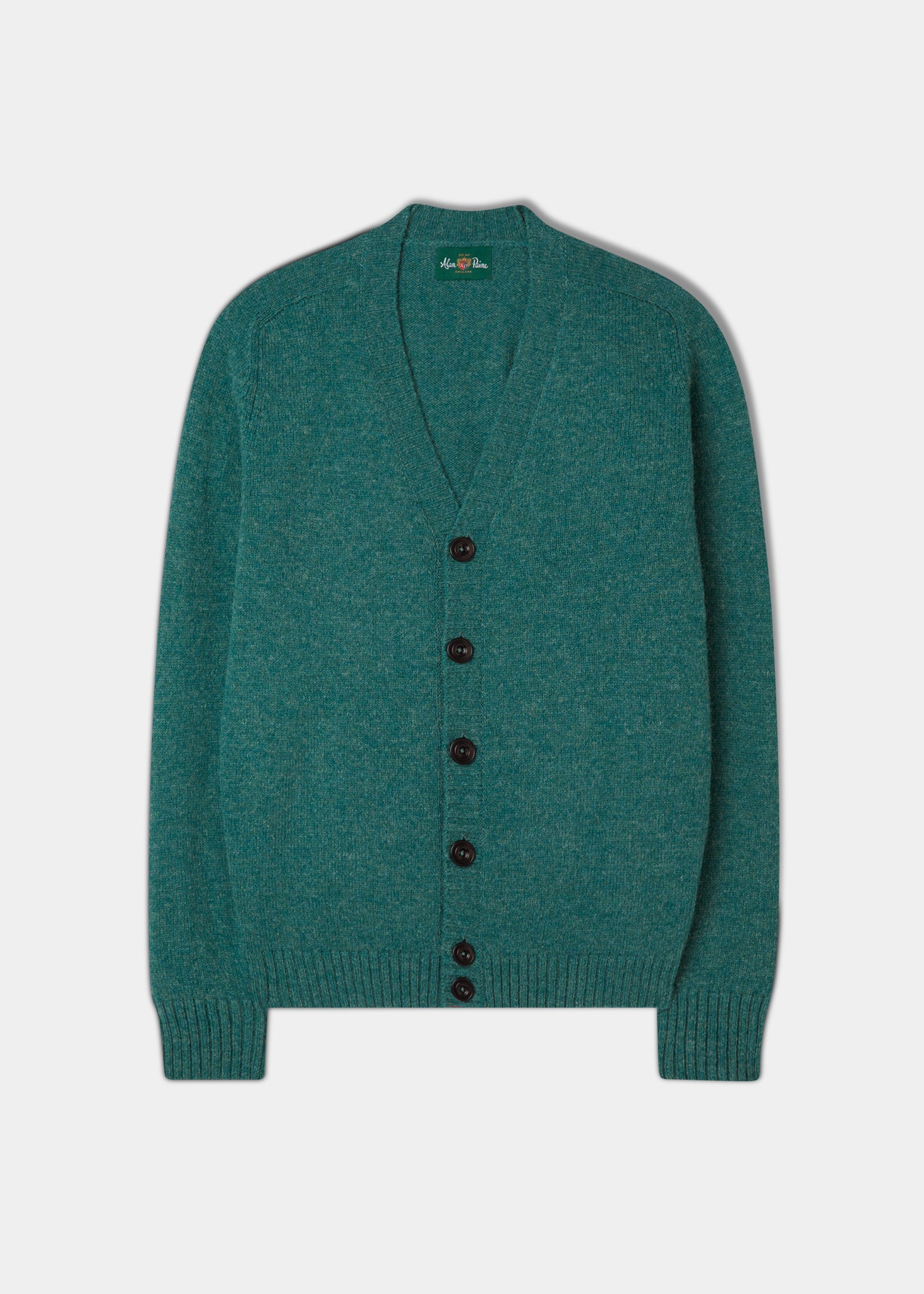 Men's Shetland Wool Cardigan in Kingfisher