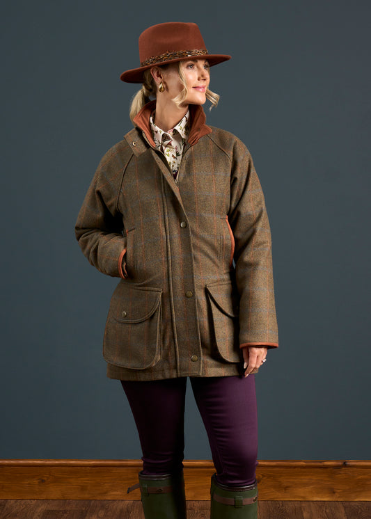 Combrook Ladies Tweed Shooting Coat In Willow