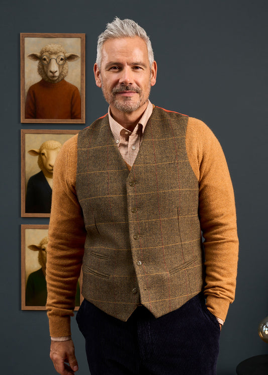 Combrook Men's Tweed Lined-Back Waistcoat In Teak