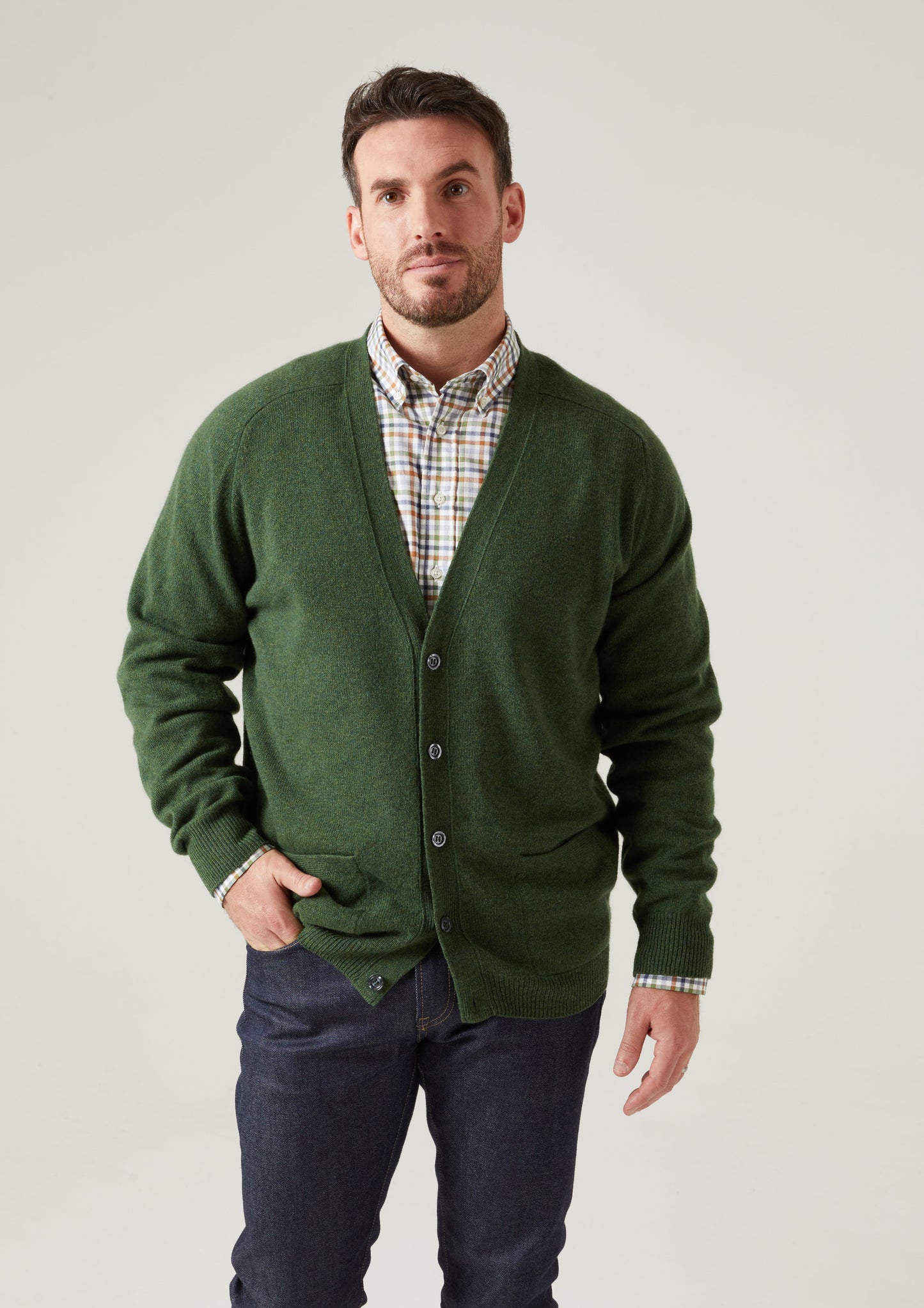 Cornwall Lambswool Cardigan in Rosemary