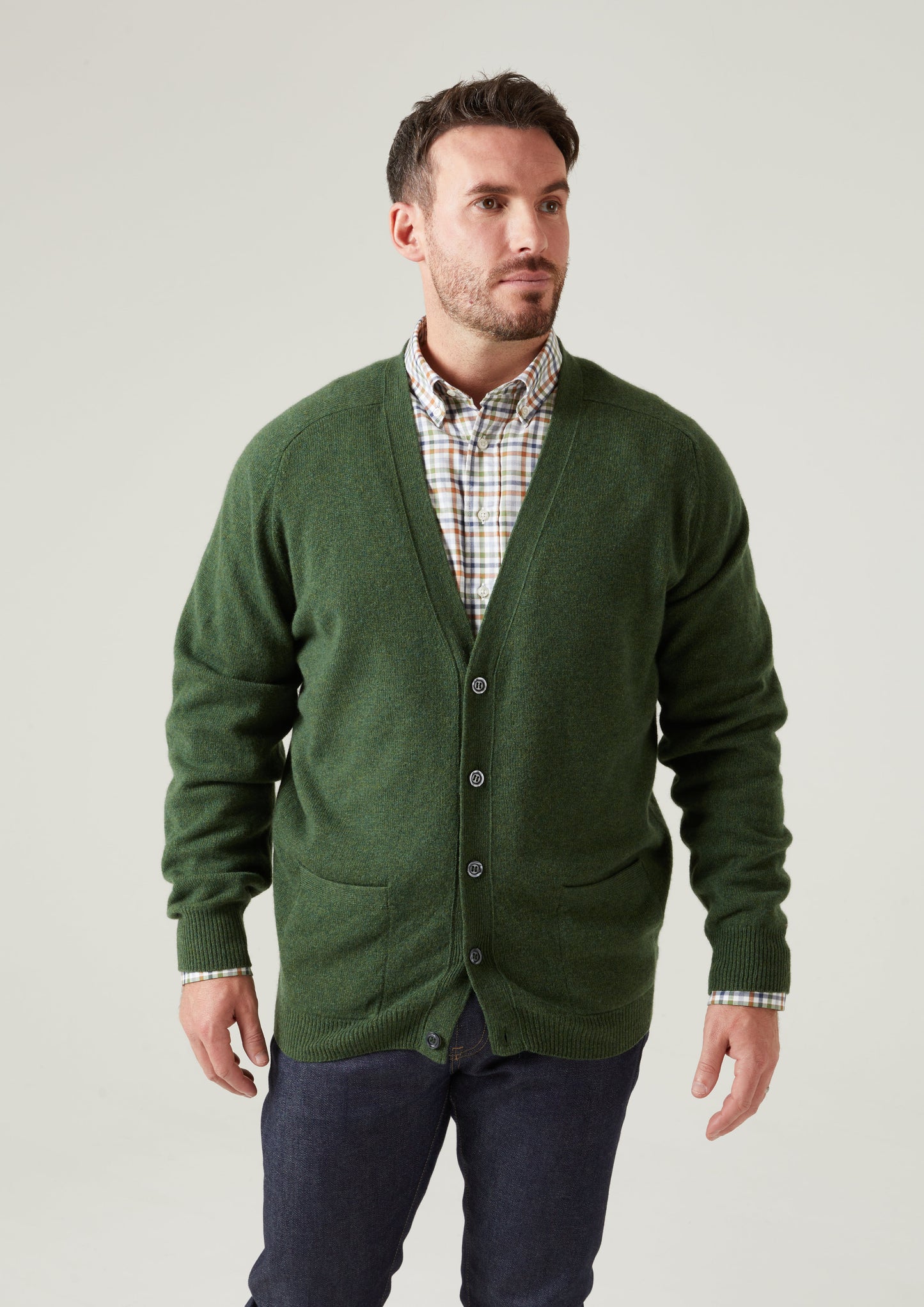 Cornwall Lambswool Cardigan in Rosemary