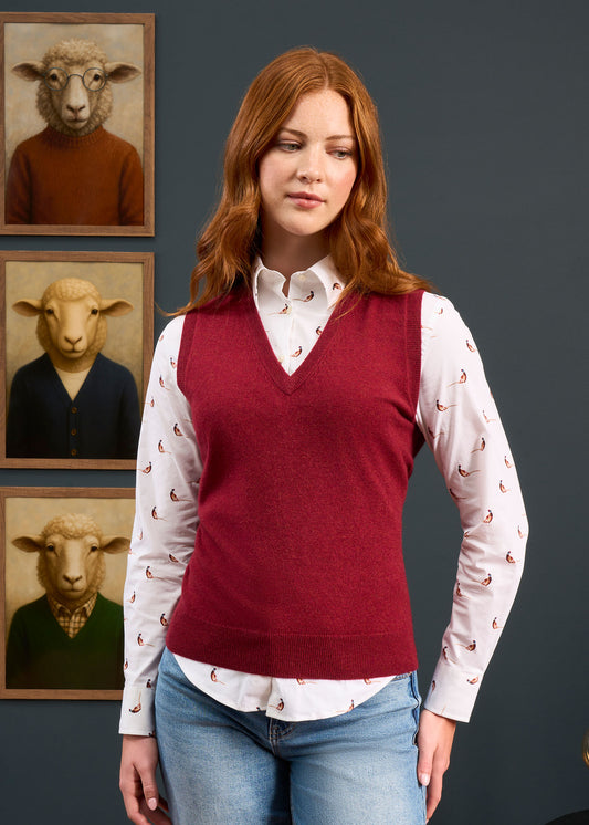 Erin Luxury Vee Neck Tank Top in Berry