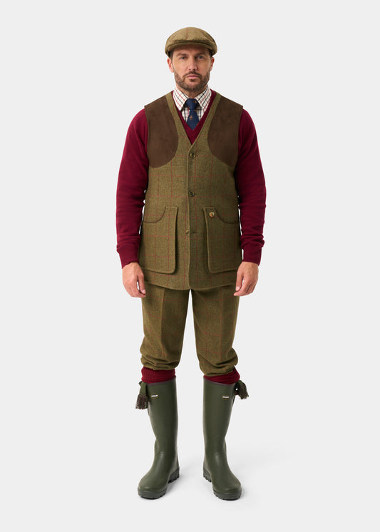 Combrook Men's Tweed Water Repellent Shooting Waistcoat in Sage - Shooting Fit