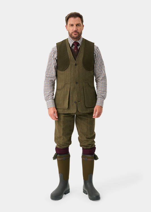 Rutland Men's Tweed Water Repellent Shooting Waistcoat in Oakley - Shooting Fit