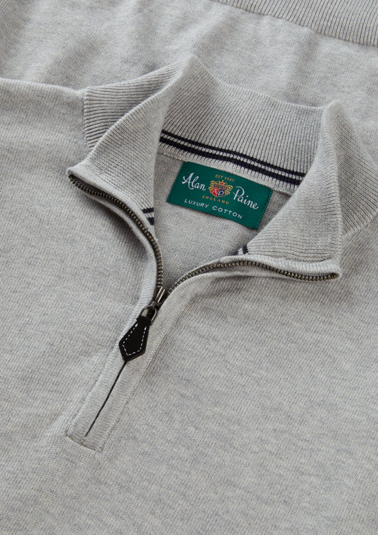 Men's Cotton Cashmere Quarter Zip Gilet in Light Grey