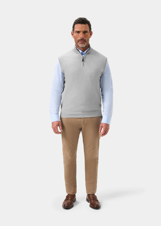 Men's Cotton Cashmere Quarter Zip Gilet in Light Grey