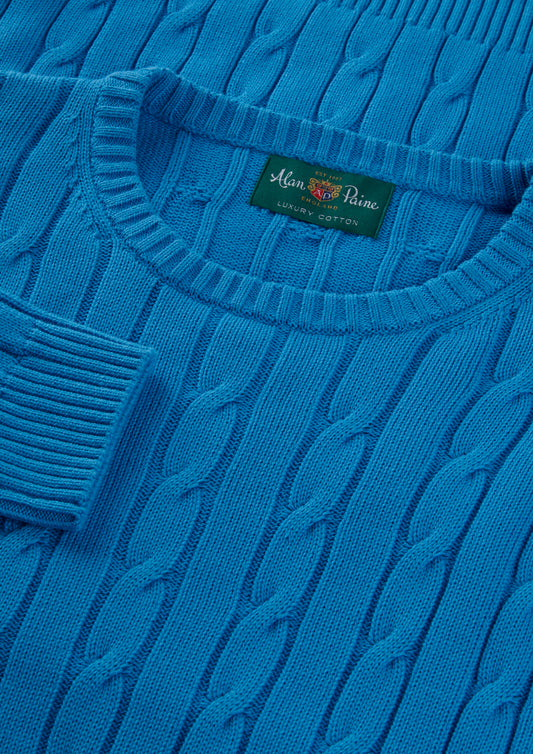 Men's Cotton Cashmere Crew Neck Jumper in Blue