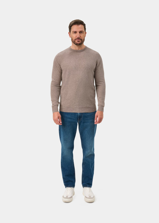 Brisbane Geelong Wool Crew Neck Jumper In Mushroom - Regular Fit