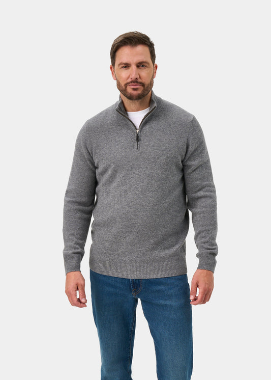 Sutherland Lambswool Quarter Zip Jumper In Grey Mix - Regular Fit
