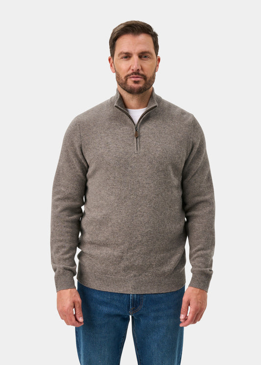 Sutherland Lambswool Quarter Zip Jumper In Vole - Regular Fit