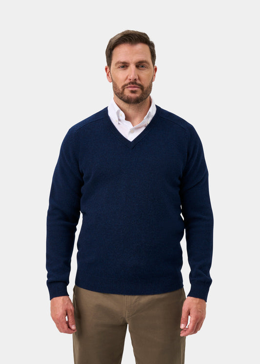 Kilsyth Lambswool Vee Neck Jumper In Indigo - Regular Fit