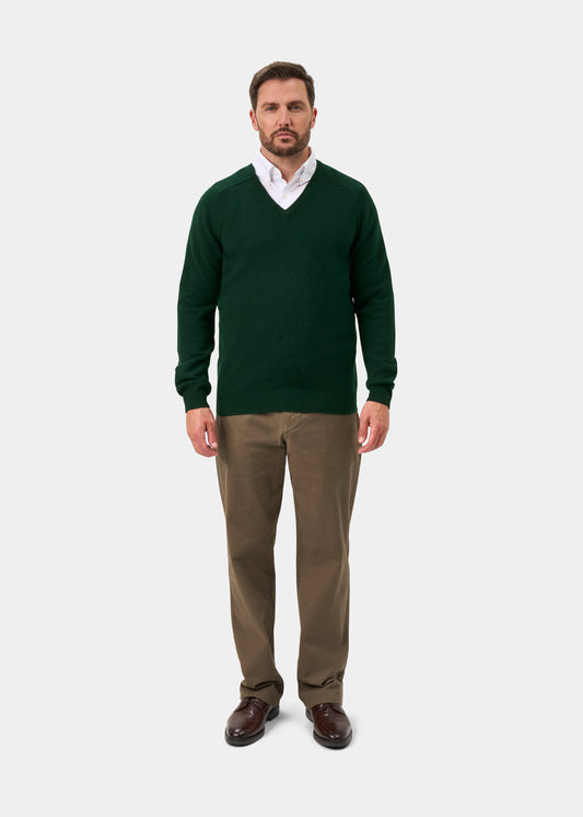 Hampshire Lambswool Jumper in Tartan Green - Classic Fit