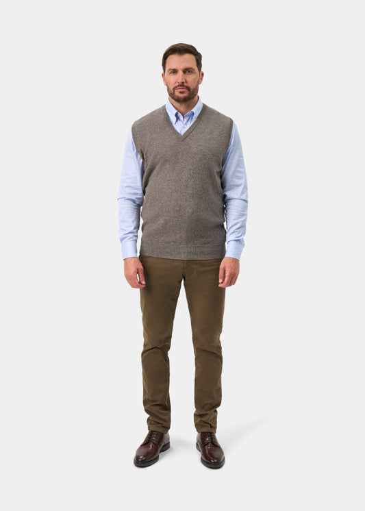 Norfolk Men's Lambswool Slipover in Vole - Classic Fit