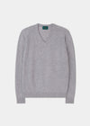 Men's Lambswool Vee Neck Jumper in Light Grey Mix - Regular Fit