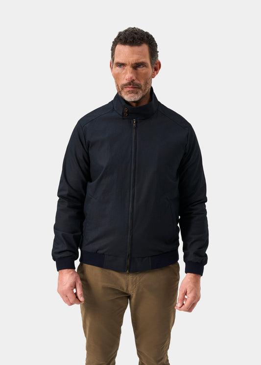 Men's Linen Cotton Bomber Jacket in Navy