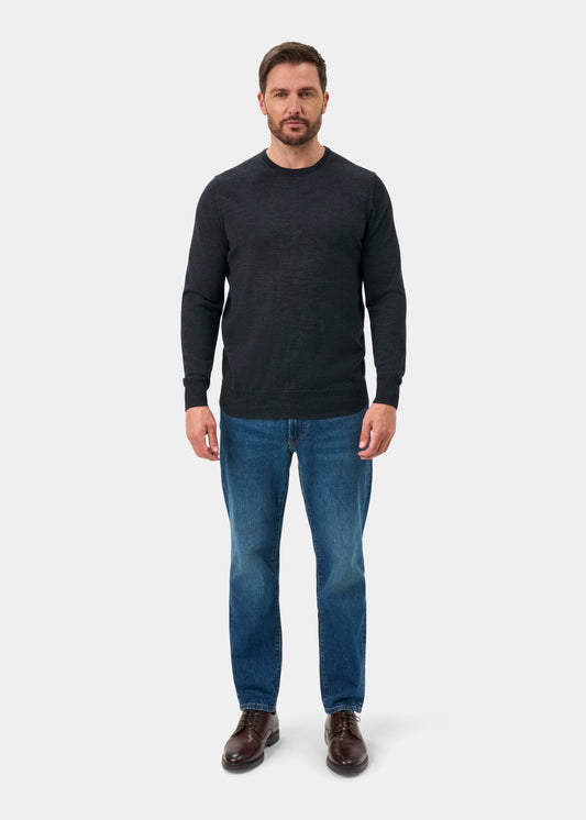 Radstone Merino Wool Crew Neck Jumper In Charcoal - Regular Fit