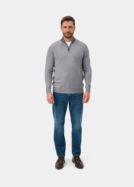 Barton Merino Wool Quarter Zip Jumper In Light Grey Mix - Regular Fit