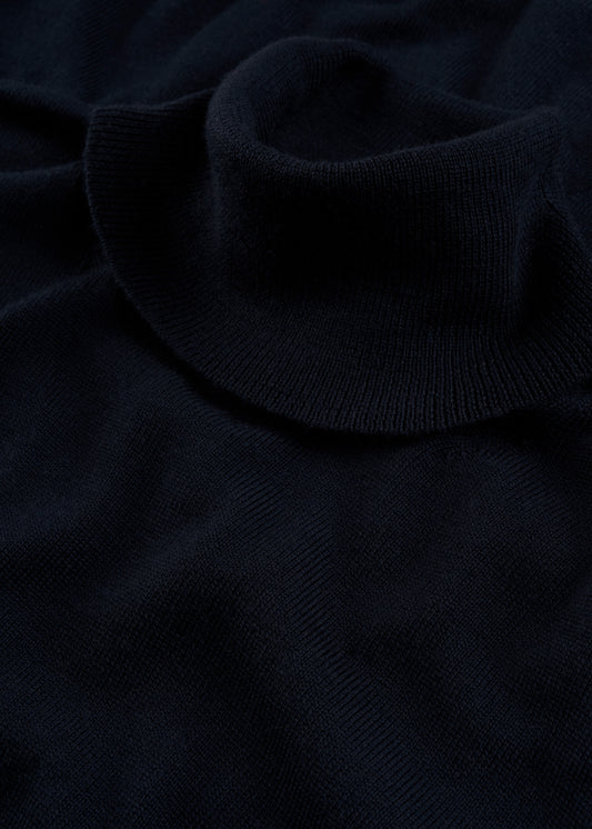 Men's Merino Wool Roll Neck Jumper in Dark Navy