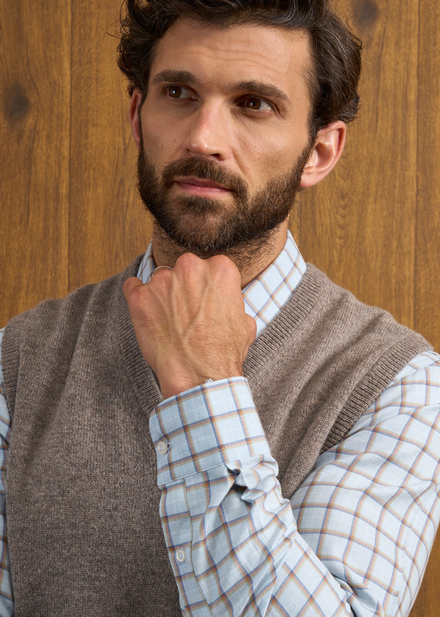 Norfolk Men's Lambswool Slipover in Vole