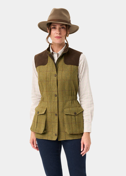 Rutland Ladies Tweed Water Repellent Gilet in Lichen - Regular Fit