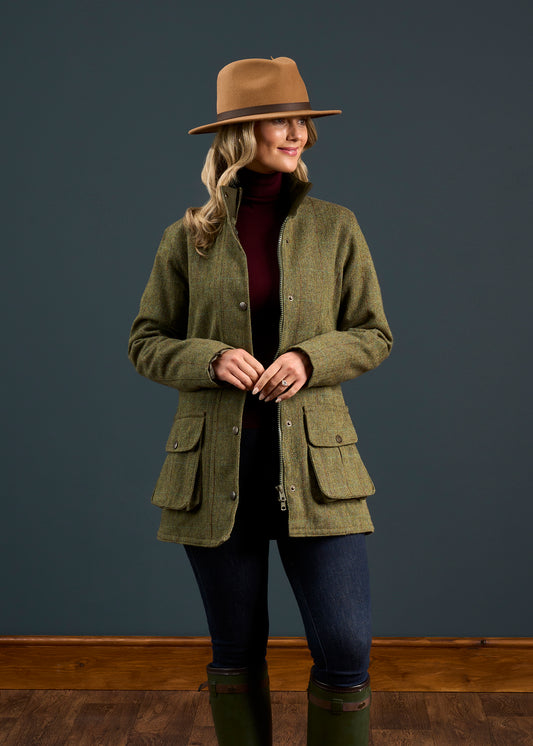Rutland Ladies Tweed Waterproof Shooting Coat In Hemp