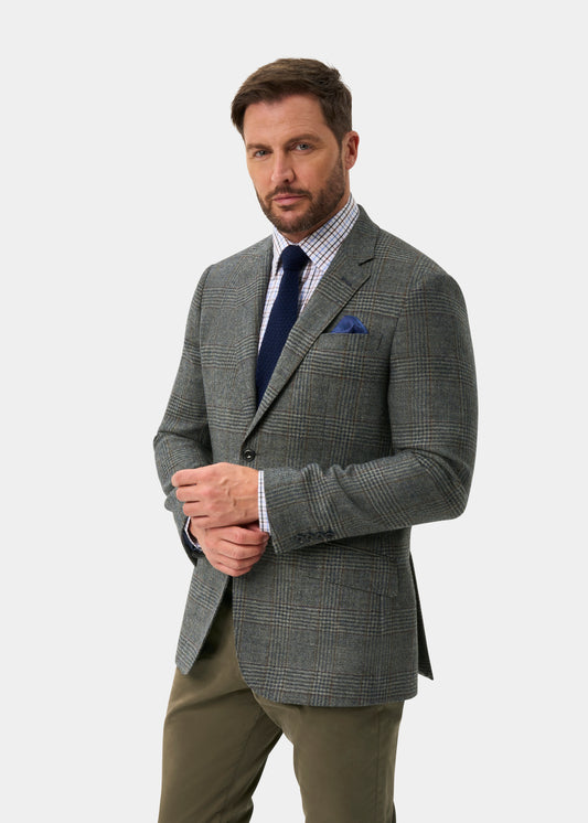 Surrey Men's Tweed Water Repellent Lined Blazer in Blue Check - Regular Fit