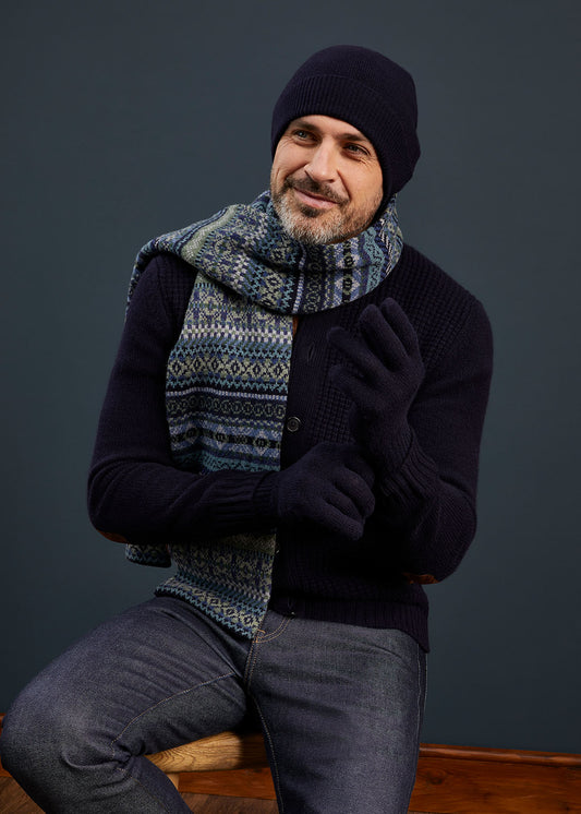 Tideswell Men's Knitted Wool Hat, Scarf and Glove Set In Navy