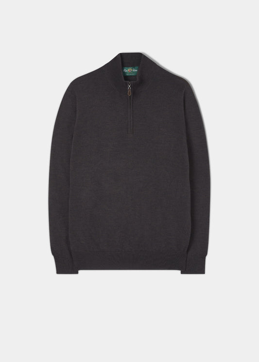 Barton Merino Wool 1/4 Zip Mock Jumper in Dark Brown