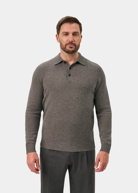 Bilsdean Men's Lambswool Long Sleeve Polo In Vole - Regular Fit