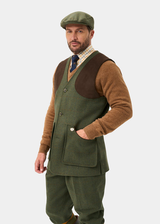 Combrook Men's Tweed Water Repellent Shooting Waistcoat in Mariner - Shooting Fit