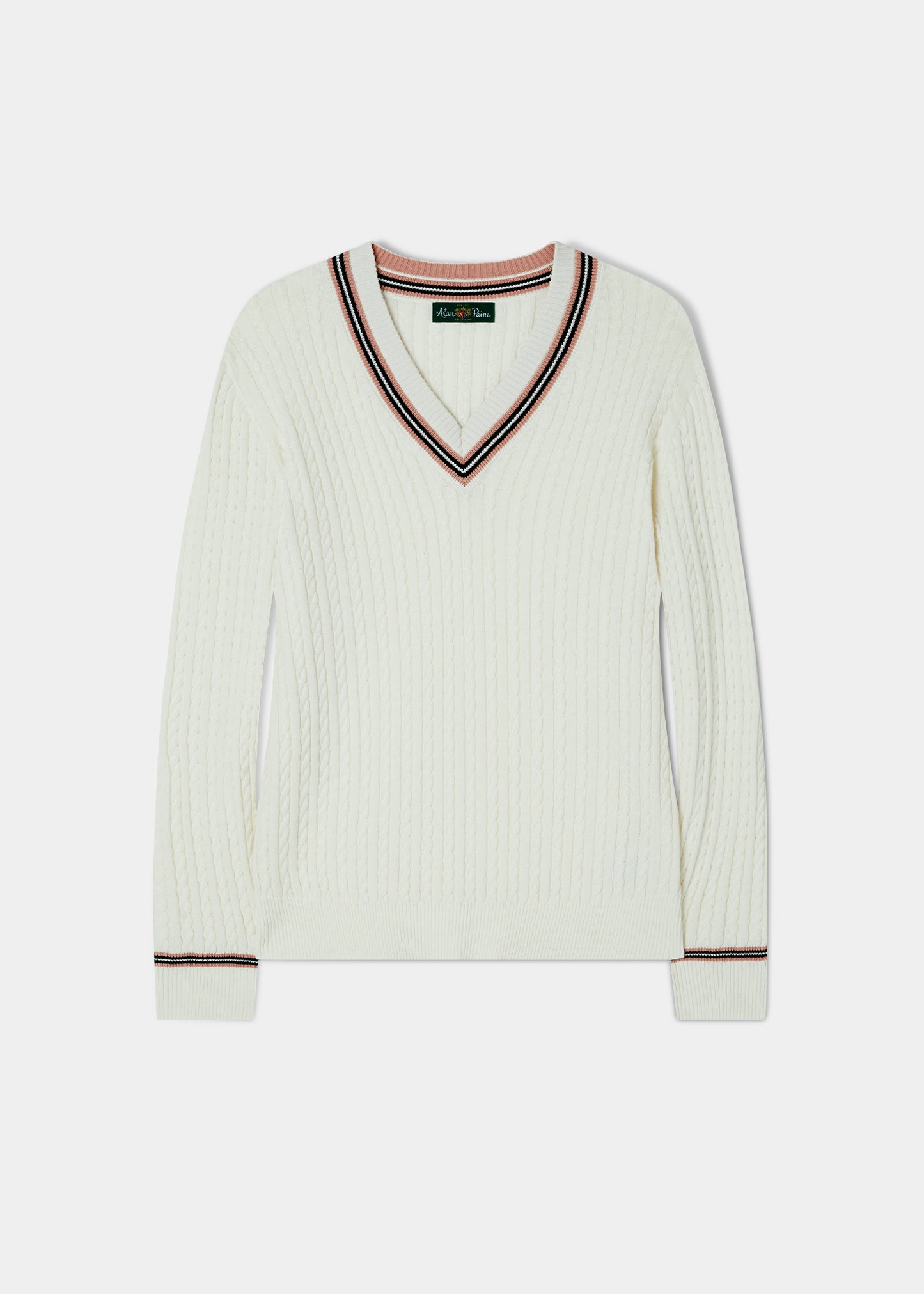 Ladies Cable Knit Cricket Jumper In Ecru