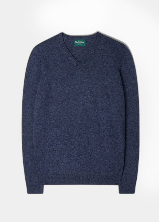 Men's Cotton Cashmere V-Neck Jumper In Midnight