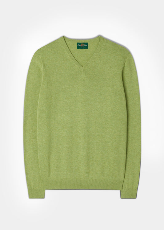 Men's Cotton Cashmere V-Neck Jumper In Pistachio