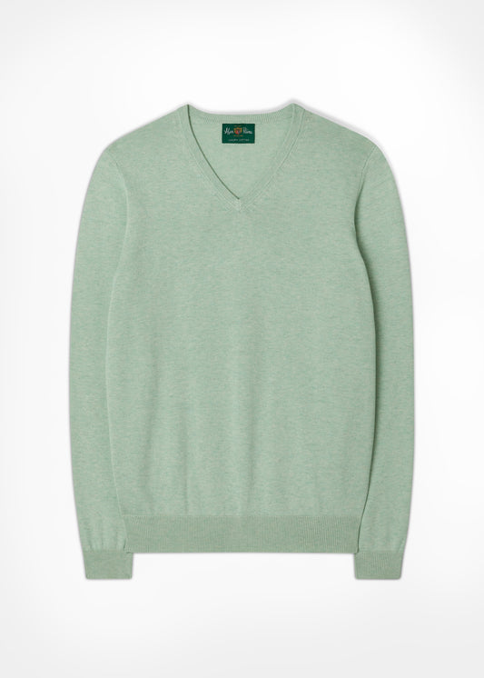 Men's Cotton Cashmere V-Neck Jumper In Sage