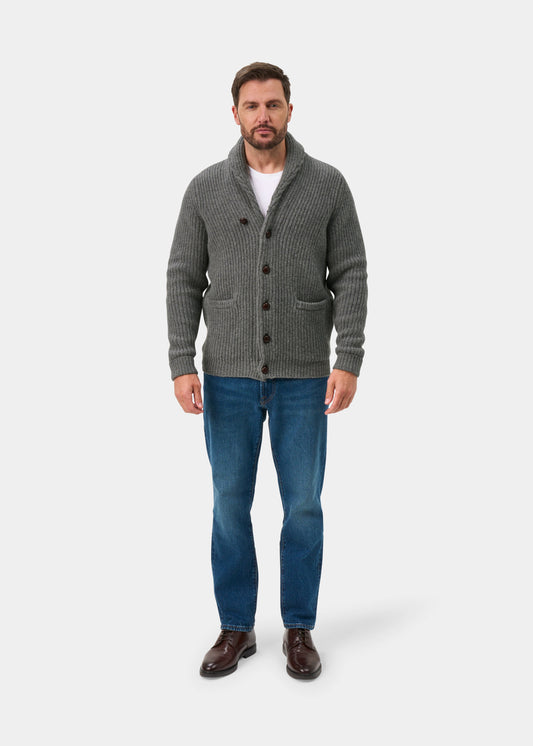 Usworth Men's Shawl Collar Lambswool Jumper In Grey Mix - Regular Fit
