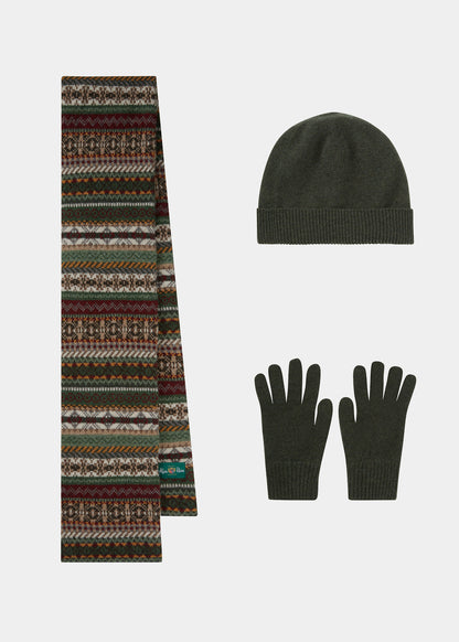 Tideswell Men's Knitted Wool Hat, Scarf and Glove Set In Seaweed