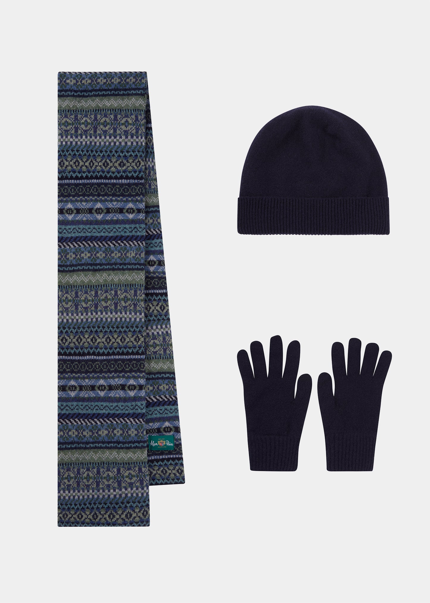Tideswell Men's Knitted Wool Hat, Scarf and Glove Set In Navy