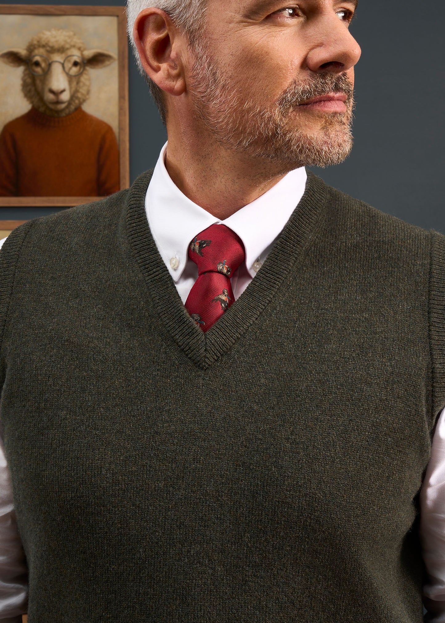 Norfolk Men's Lambswool Slipover in Seaweed