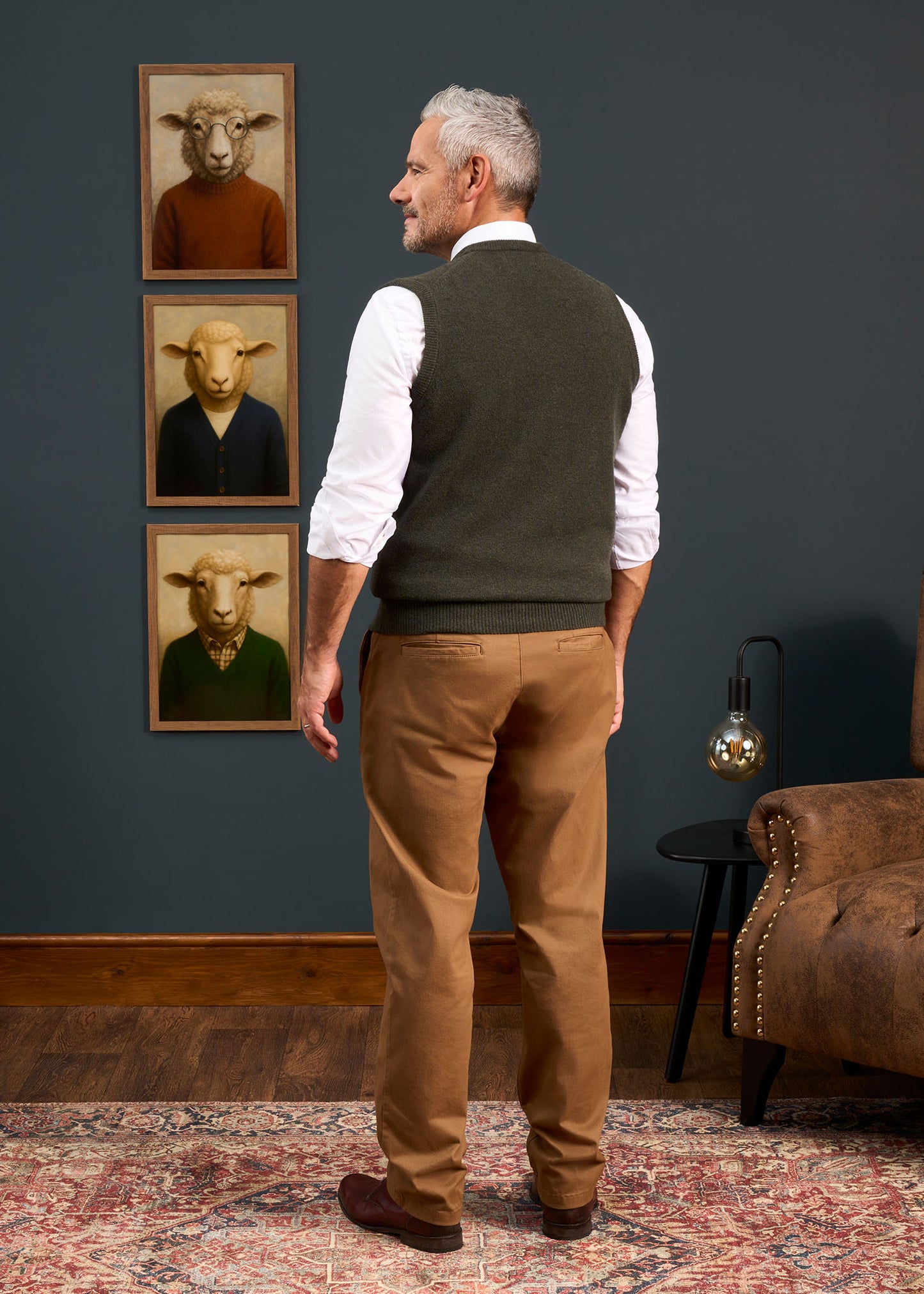 Norfolk Men's Lambswool Slipover in Seaweed