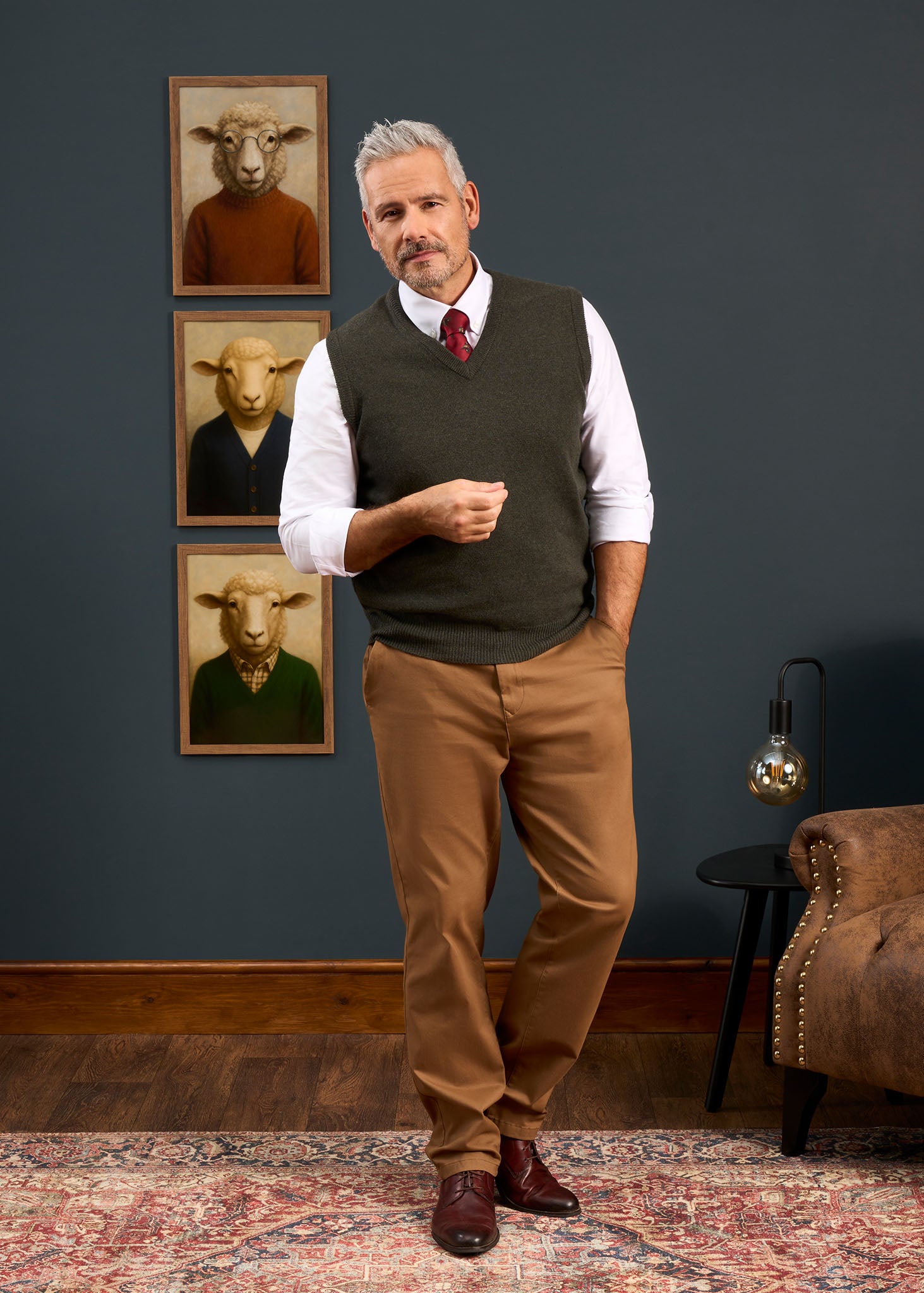 Norfolk Men's Lambswool Slipover in Seaweed