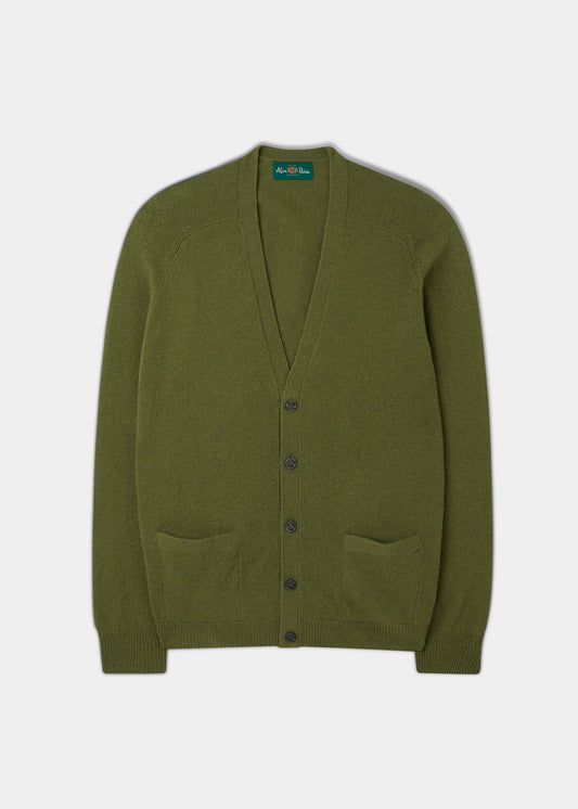 Cornwall Lambswool Cardigan in Green Bean