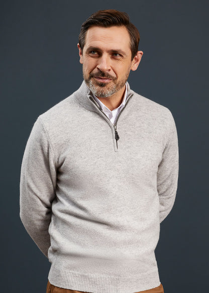 Men's Lambswool 1/4 Zip Jumper in Pearl Grey