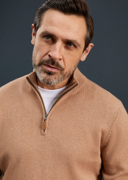Men's Lambswool 1/4 Zip Jumper in Sand 