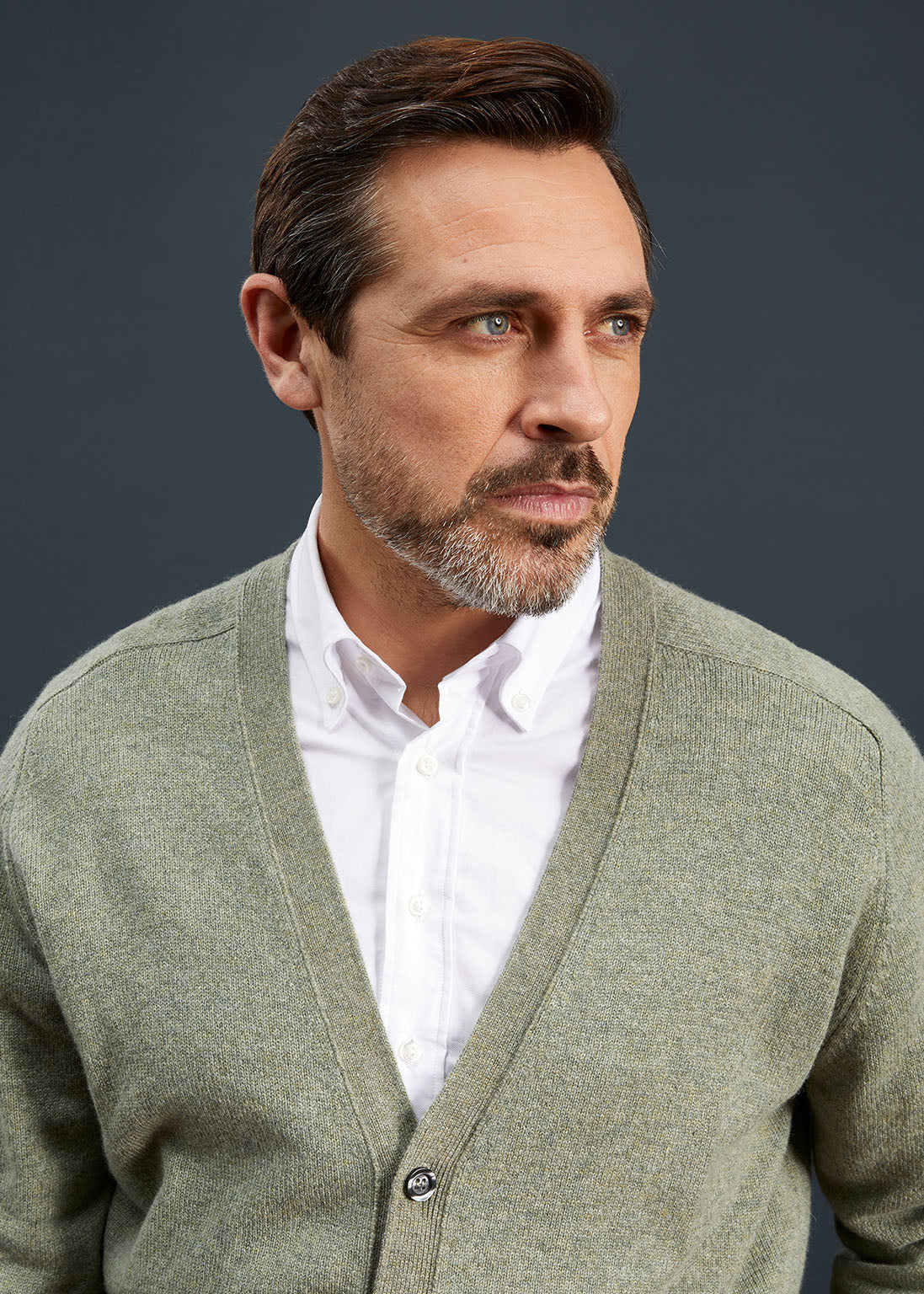 Men's Lambswool Cardigan in Orchard