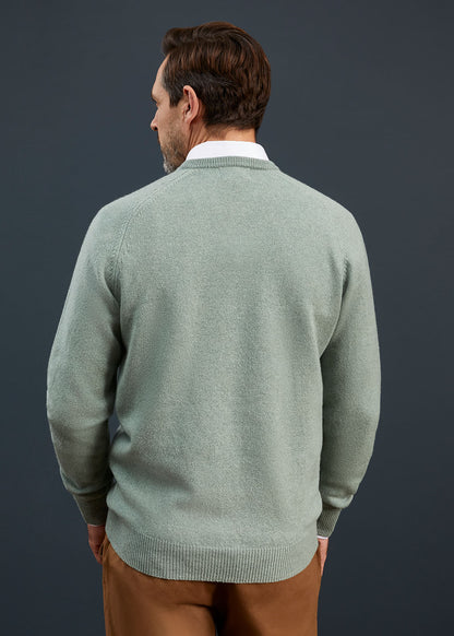 Men's Lambswool Vee Neck Jumper in Spearmint 