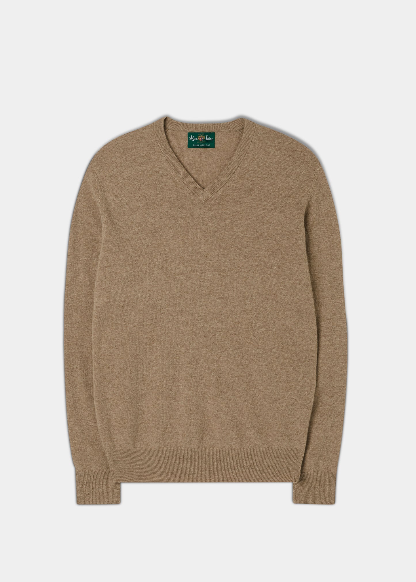 Men's Geelong Lambswool Vee Neck Jumper in Beige 