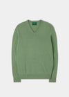 Men's Geelong Lambswool Vee Neck Jumper in Sage