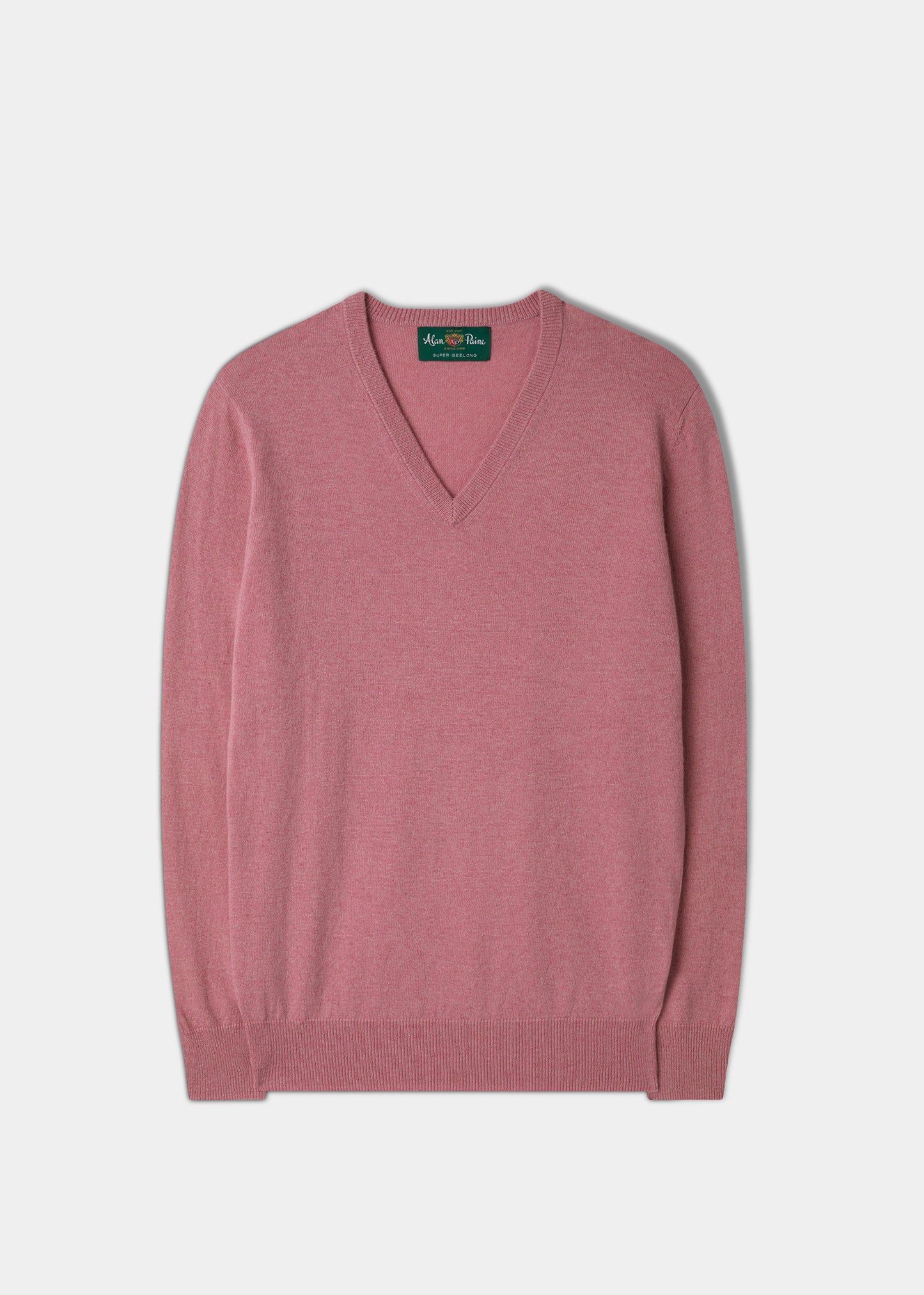Men's Geelong Lambswool Vee Neck Jumper in Tea Rose