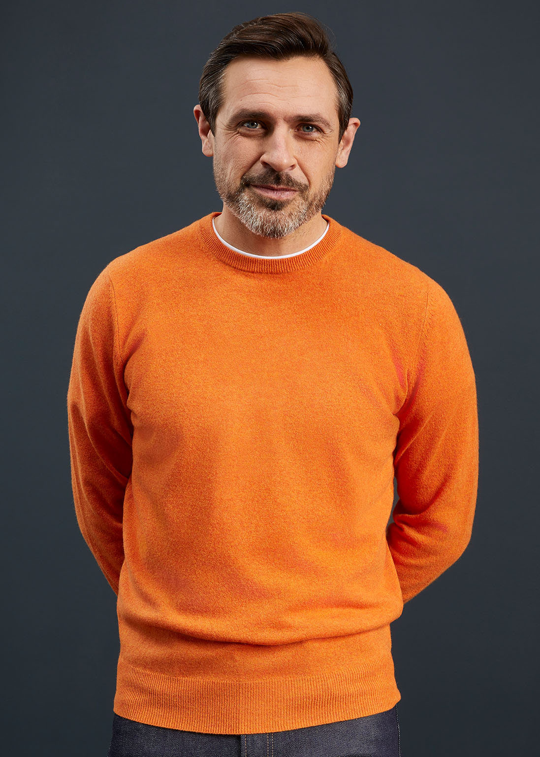 Men's Geelong Lambswool Crew Neck Jumper In Tangerine